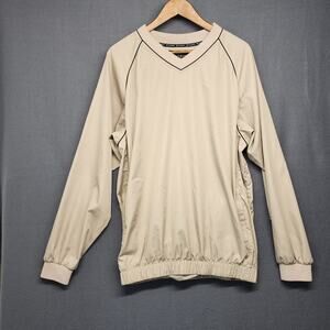 Footjoy FJ Pullover Windbreaker Men Large Beige V Neck Performance Golf Preppy